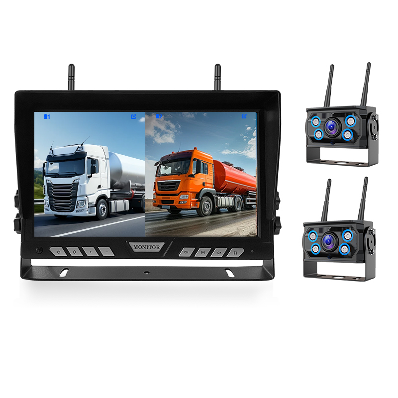 Moniteur sans fil double 9 pouces + 2 caméras de recul sans fil