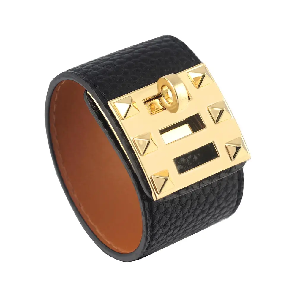 Rotary Buckle Double Row Small Rivet Three-section Buckle PU Leather Bangle