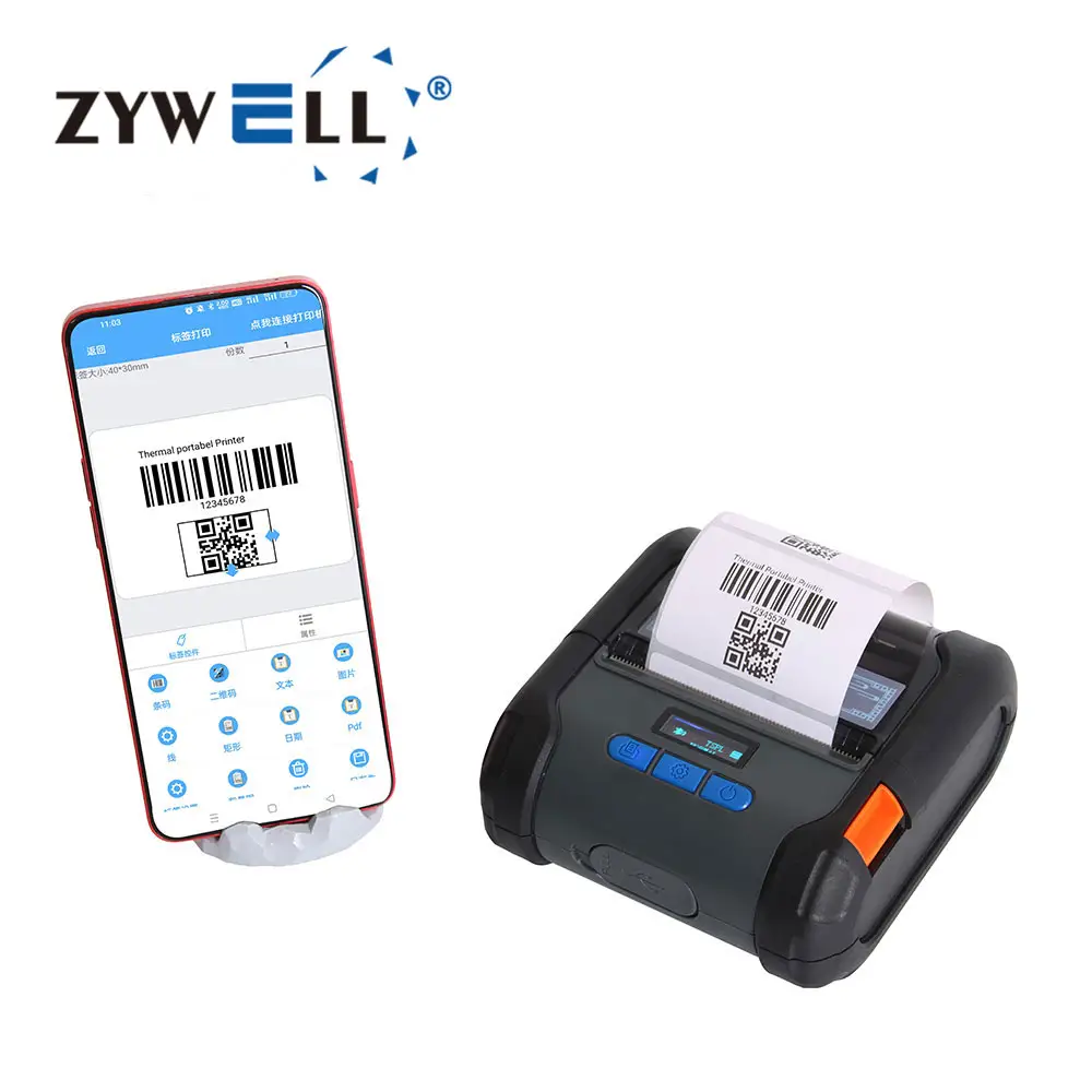 ZYWELL bluetooth 80mm mini taşınabilir etiket makbuz yazıcı 3 inç termal barkod etiketi yazıcı