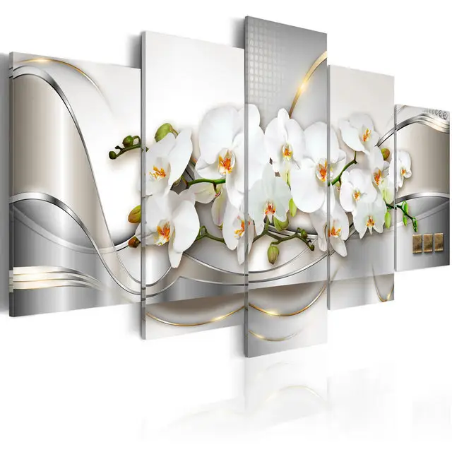 5 패널 캔버스 자연 풍경 그림 현대 추상 그림 아름다운 꽃 오일 인쇄 장식 홈 벽 예술