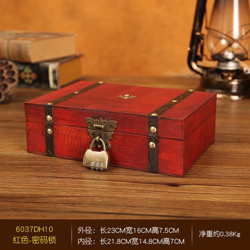 6037-DH10-Caja de madera roja con cerradura de combinación-18.95