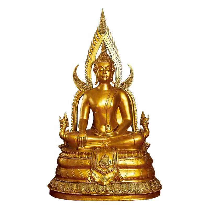 Statue de bouddha doré de luxe en fibre de verre résine bouddha affichage extérieur intérieur grande taille feuille religieuse thaïlande assis bouddha Zen
