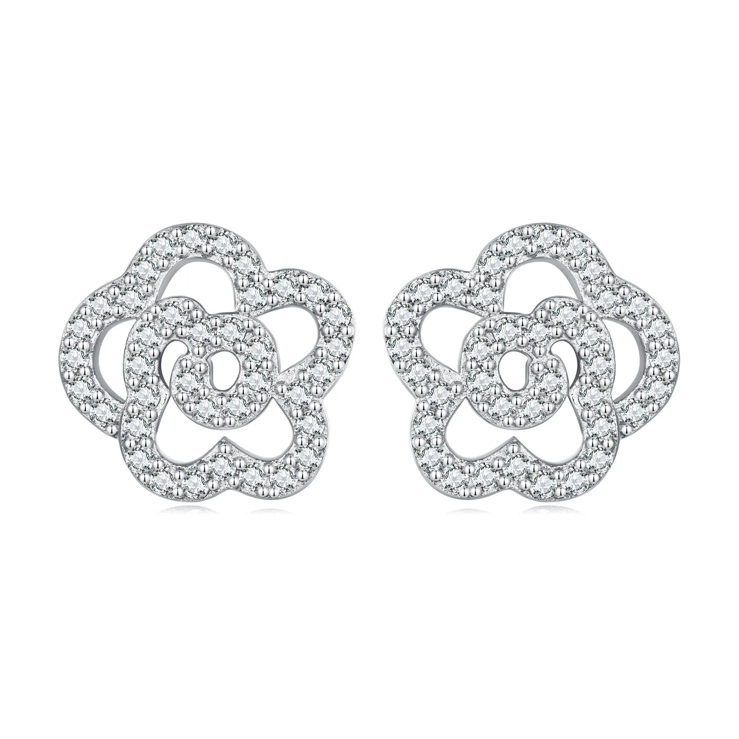 Boucles d'oreilles en forme de Rose creuse en argent 925, petites boucles d'oreilles simples et fraîches plaquées de platine BSE712