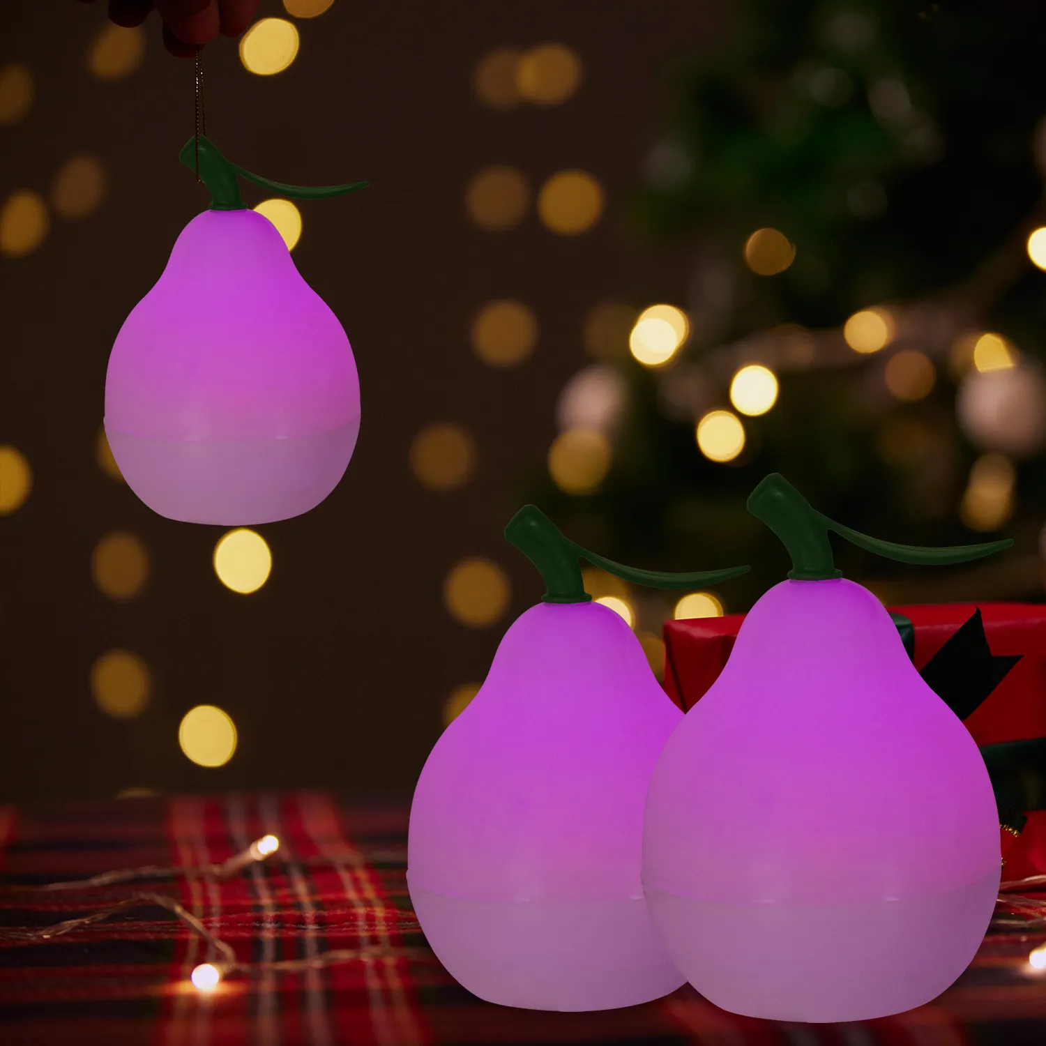 Holiday Purple Pear Shaped Decorative Lamp LED Battery Rechargeable Decorative Light Flickering Christmas Easter Decoration