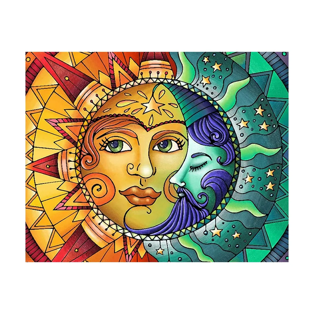 جمجمات ماسية من Trippy Sun من Trippy ، لوحة فنية خماسية الرسم مع صورة ماسية لديكور جدران المنزل