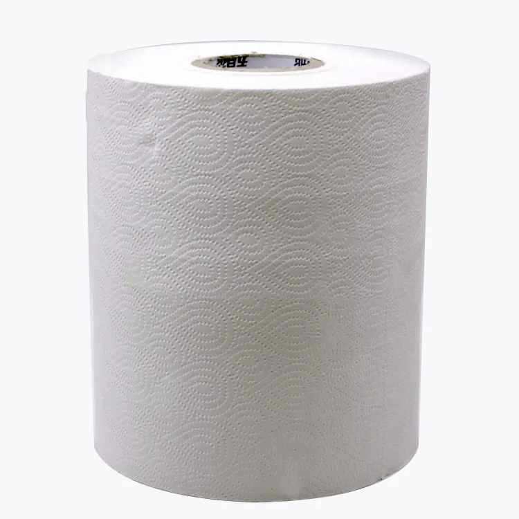 100% รีไซเคิลเยื่อสีขาวกระดาษทิชชูม้วนกระดาษผ้าเช็ดปาก2ชั้น300แผ่นกระดาษที่กำหนดเองลายนูนกระดาษ