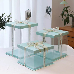 白色高宠物透明塑料蛋糕盒30 * 34厘米一次性携带礼品丝带高层沙拉三明治面包糖用