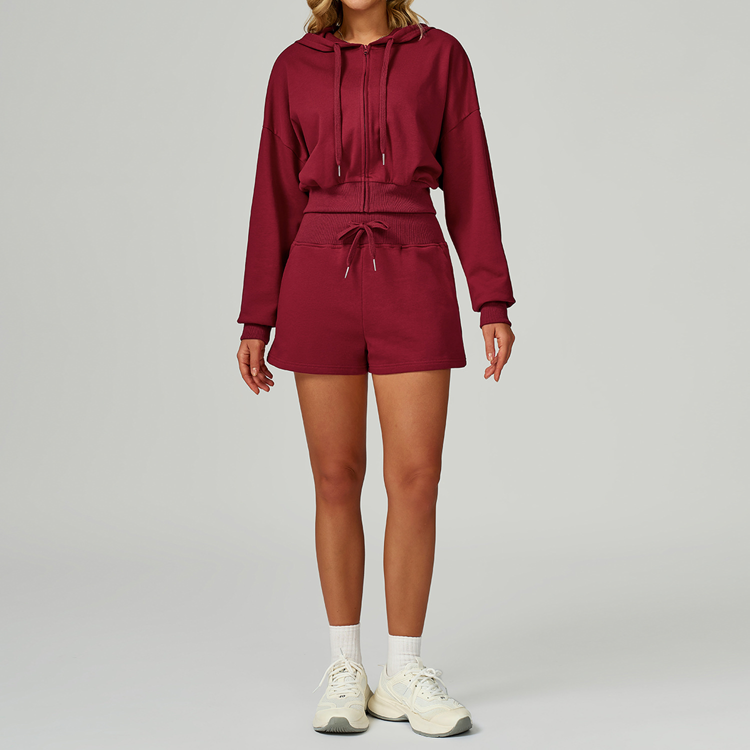 manteau court pantalon de survêtement-rouge cerise