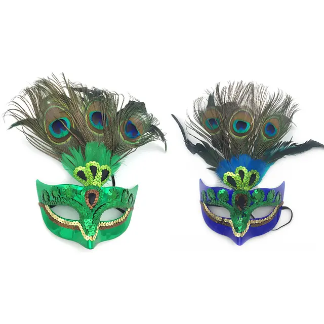 Máscaras de ojo de pluma de pavo real para mujeres y niñas, máscara de media cara brillante para disfraz de Halloween, fiesta de Cosplay