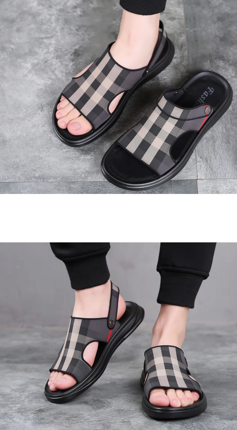 Fashion Men Leather Sandals Shoes High Quality Breathable Beach Sandals Slippers