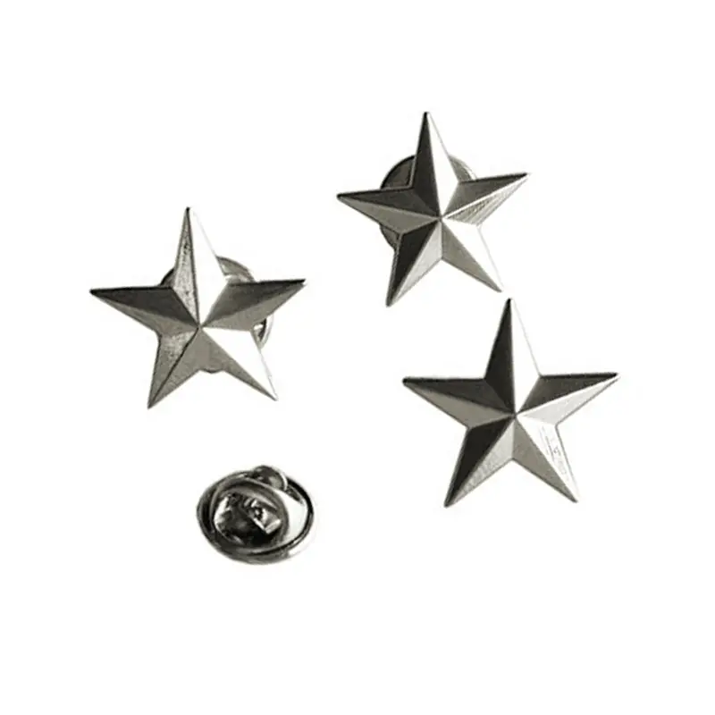 Stock molde 20mm tamaño 3D logotipo estrella de cinco puntas de los pines de solapa de metal con embrague de la mariposa para la decoración de ropa sombreros bolsas