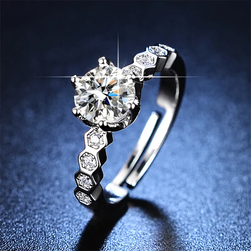 Trendy Women 1CT Diamond White Artificial Cubic Zircon Fashion Finger Wedding Rings In Copper Alloy Jewelry