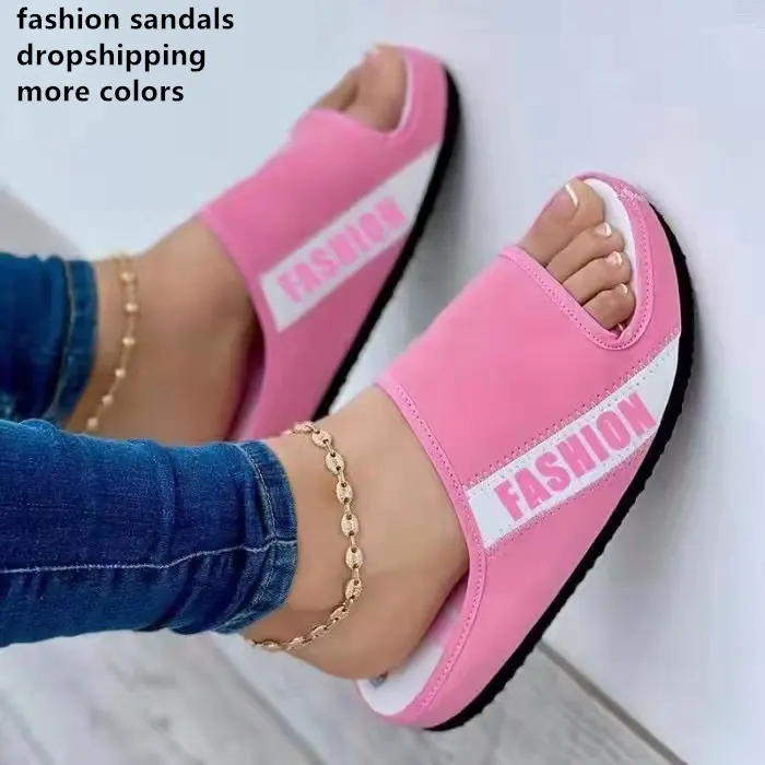 Sandalias planas de color liso para mujer, zapatos de verano a la moda, 2022