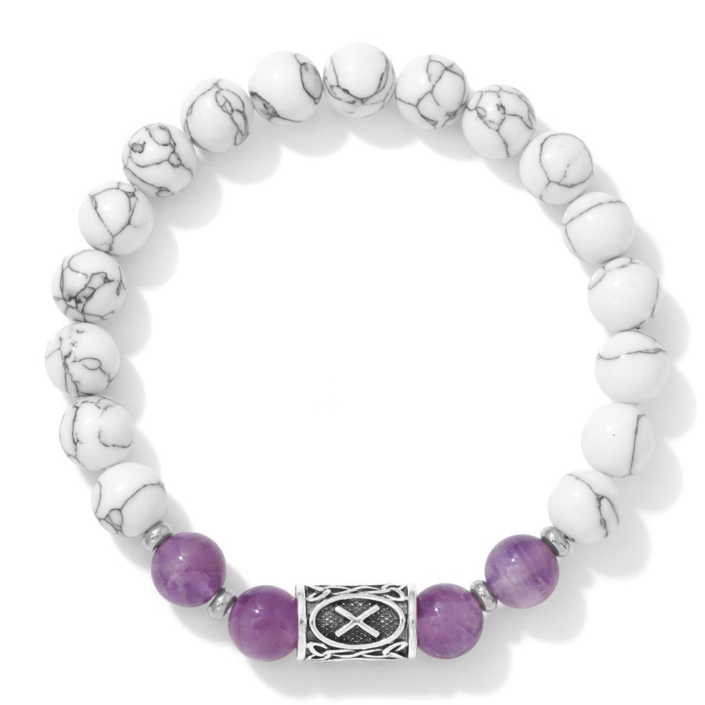 Pulsera vikinga de pino blanco y amatista natural