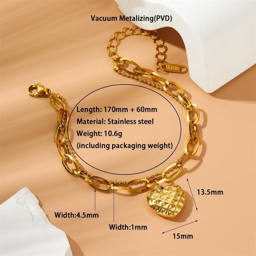 สร้อยข้อมือสองชั้นลายตารางหัวใจ สีทอง