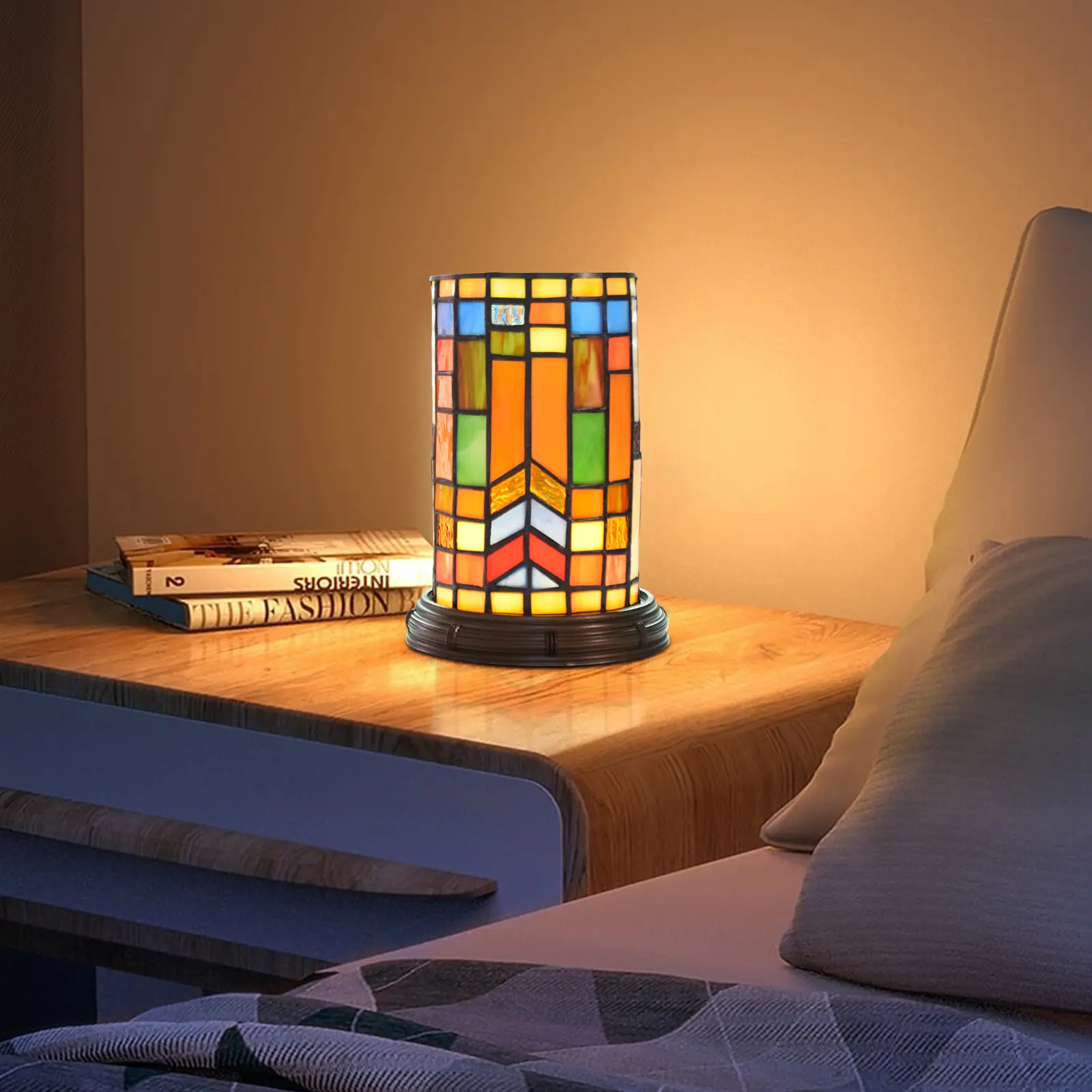 Тиффани светодиодная квадратная стеклянная декоративная настольная лампа с USB трехцветным освещением гостиничный Ресторан гостиная спальня кабинет лампа