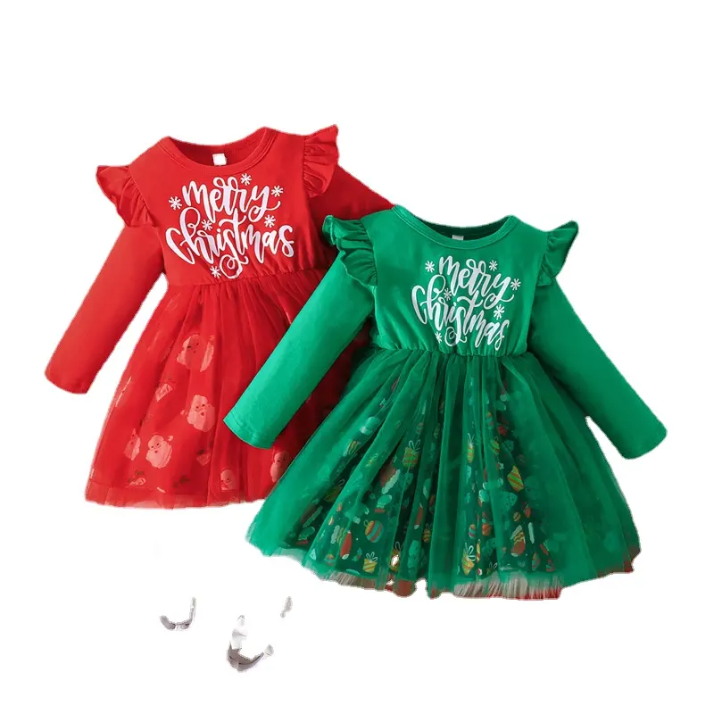 2023 Weihnachten Baby Girl Kleider 0-4 Jahre Kinder Weihnachten Kleidung Langarm Kleider für Mädchen