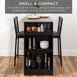 3-Piece 36in Wooden <strong>Counter</strong> <strong>Height</strong> Dining <strong>Table</strong> Set for Kitchen Dining Room W/Storage Shelves Metal Frame 2 Barstools