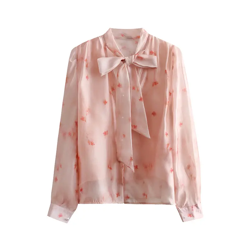 Primavera nuovo Design fiore selvaggio dolce fiocco donna top camicie di seta stampate a maniche lunghe camicette Casual camicette donna 2022
