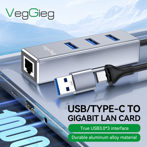 USB <strong>Type</strong> C <strong>2</strong> in 1 HUB 1000Mbps <strong>Network</strong> 3 Ports USB 3.0 <strong>Type</strong> C HUB USB to Rj45 Gigabit Ethernet Adapter Laptop Accessories - Product Image 2
