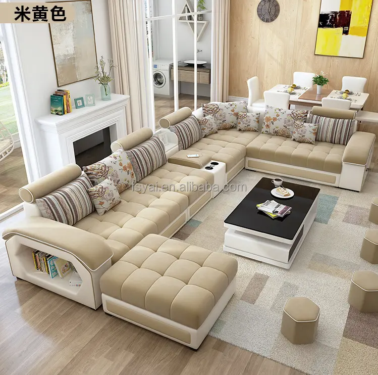 Tessuto reclinabile salotto mobili soggiorno divano in legno Set disegni 7 posti a forma di U miglior divano componibile Set