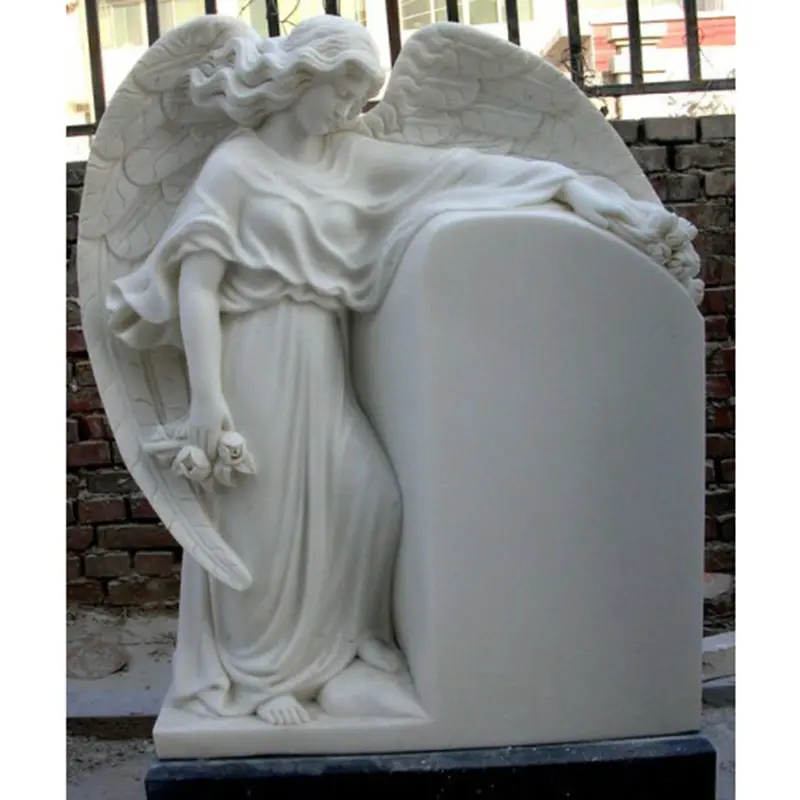 Nouveau design fait à la main en granit blanc marbre statue d'ange pierre tombale et monument prix à vendre