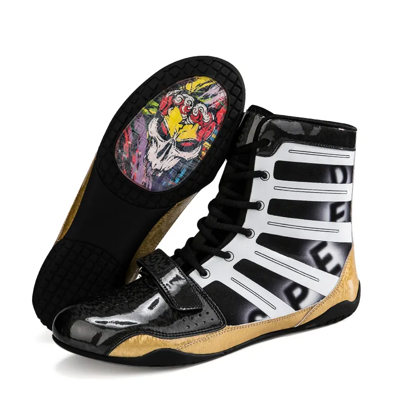 Scarpe da boxe personalizzate zapatillas de boxeo scarpa da Wrestling professionale da combattimento per sollevamento pesi stivali da boxe comodi maschili neri