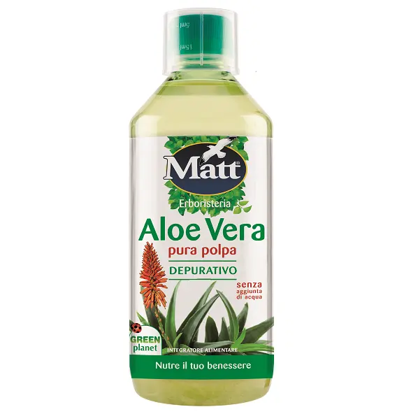 Hecho en Italia Suplemento de hierbas mate Líquido oral Aloe Vera Pulpa pura 500 Ml Efecto purificador de desintoxicación para la venta