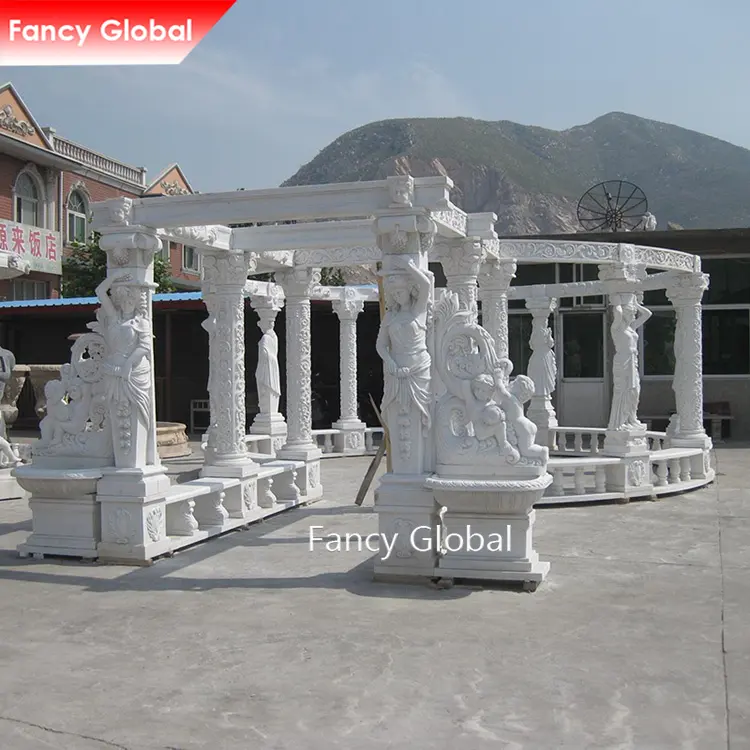 Nuovissimo Gazebo esterno pilastro di marmo donne bambino pilastro sculture in pietra e sculture giardino esterno Gazebo per la vendita