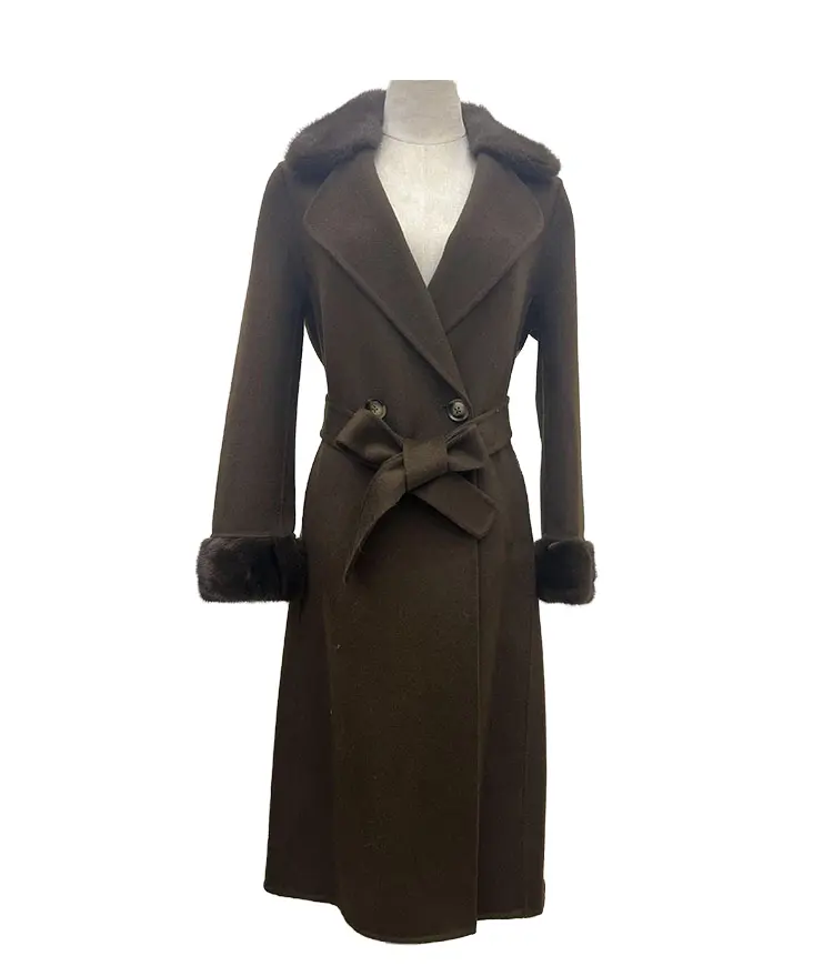 Оптовая продажа новых женских пальто из натурального кашемира на фабриках, с плюшевым воротником из натуральной норки и длинными шерстяными пальто для женщин