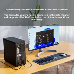 Vga a HDMI Conversión de alta definición 1080p con fuente de alimentación de audio Cable adaptador de proyección de computadora de TV de 1,8 m - Product Image 2
