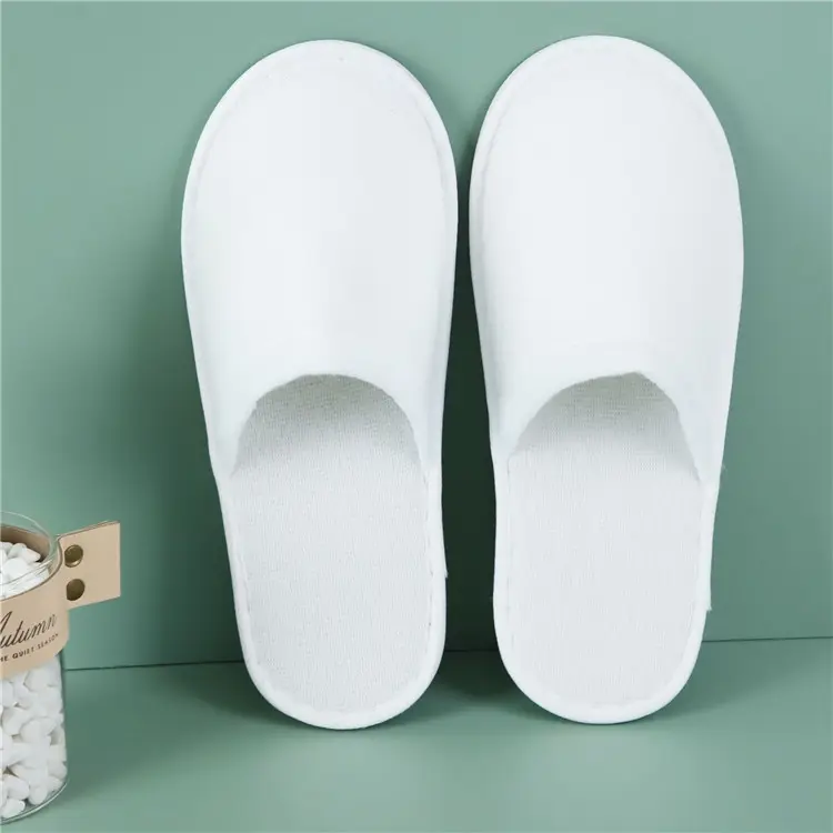 Pantufas de algodão branco descartáveis para hotel, chinelos descartáveis de algodão branco e aberto