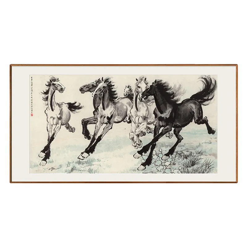 Xu Beihong-Воспроизведение шести беговых лошадей, картины известных китайских мастеров и настенные деревянные рамы, домашний декор, художественные принты L