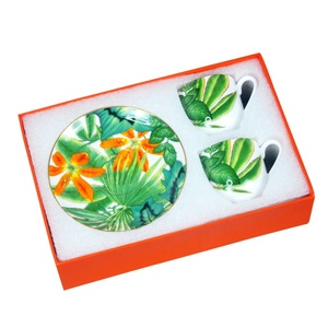 陶瓷绿色浓缩咖啡杯和茶托花茶杯陶瓷杯，带餐具套装 - Product Image 5