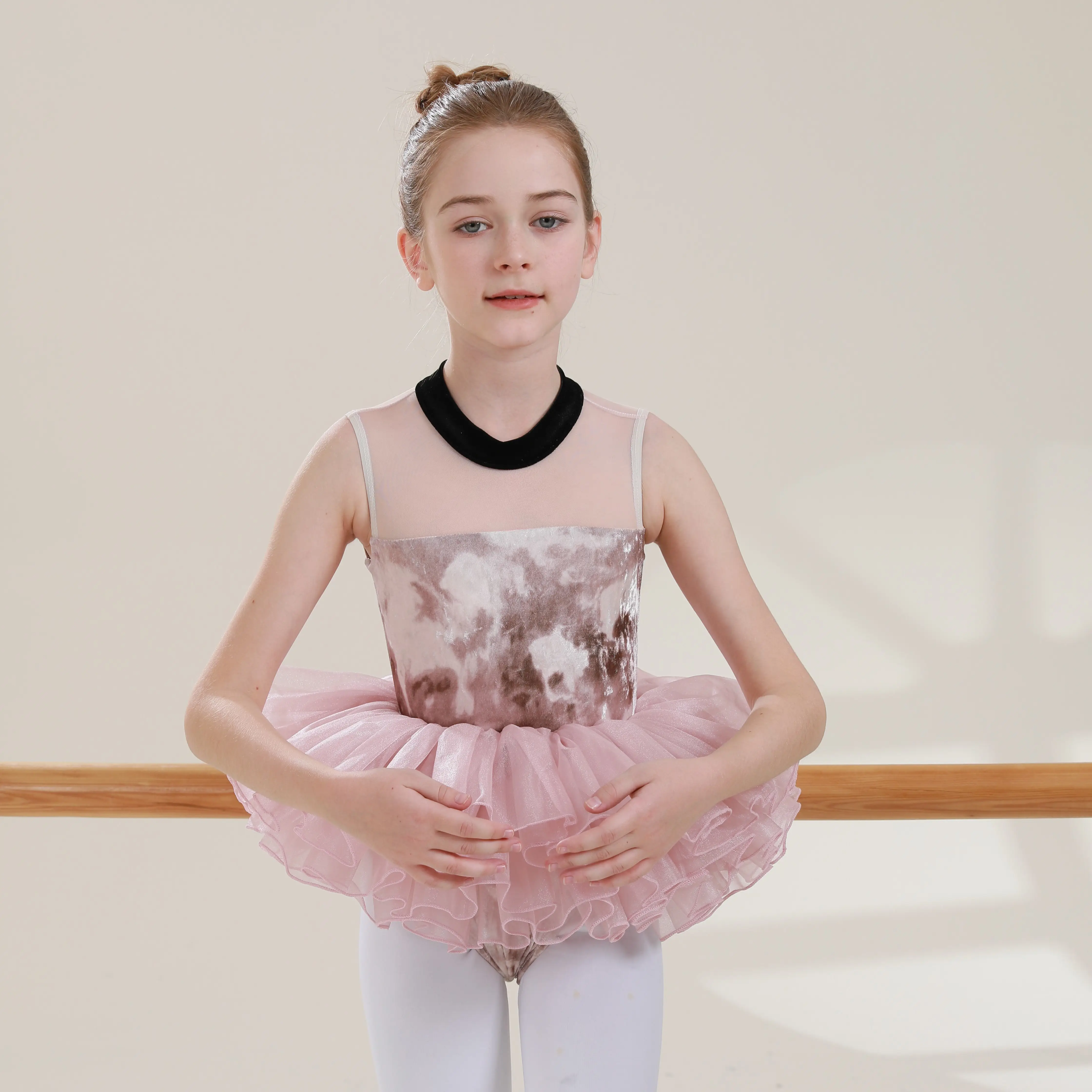 2024 recién llegados tie Dye telas cuello alto diamante terciopelo danza entrenamiento Ballet tutú vestido para niñas