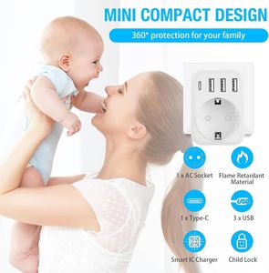 อะแดปเตอร์สำหรับเดินทางแบบสากลพอร์ต USB Type C 10A อะแดปเตอร์แปลงไฟปลั๊กไฟ AC USA EU UK AUS 3พอร์ต WIFI 3 outpus - Product Image 4