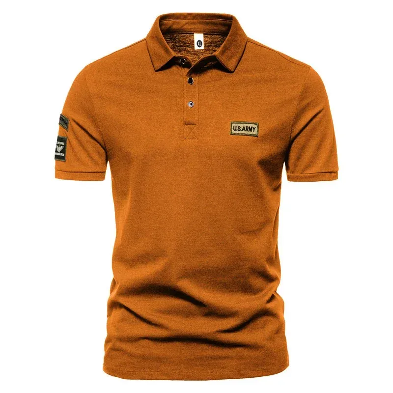 Kaus kerah lengan pendek untuk pria, kaos Polo bisnis kasual berkancing kualitas tinggi, T-shirt kerah gaya militer luar ruangan musim panas untuk pria