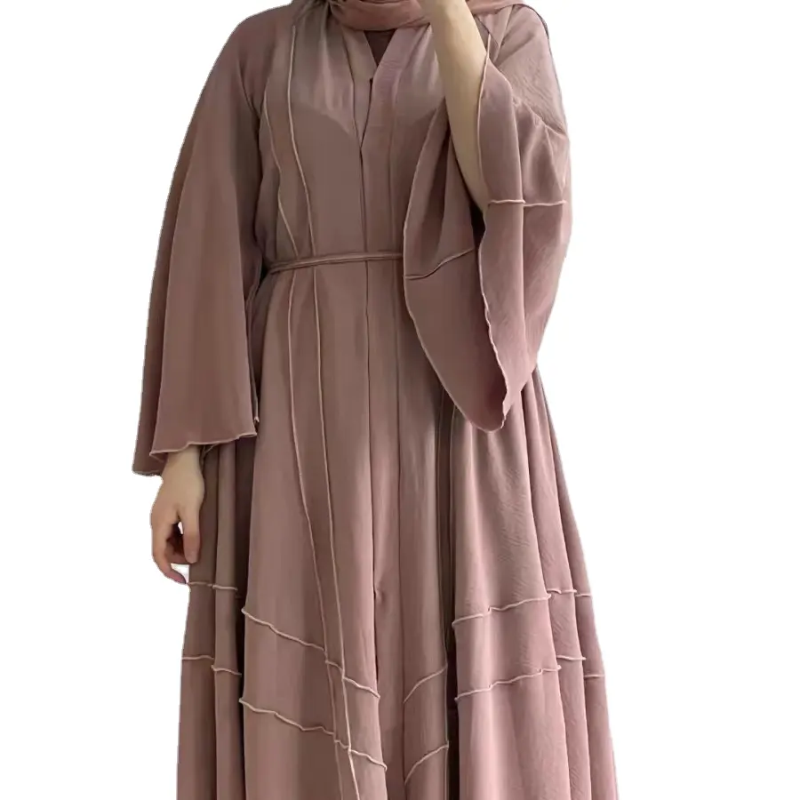 9164 ouvert Abaya Kimono dubaï turquie plissé Hijab Robe musulmane caftans pour femmes robes de soirée Islam Robe Femme Musulmane