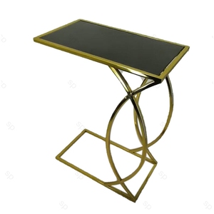 Contemporary Round Nesting Bent Black Gold Metal Side Glass Marble Stone Mdf Wood Coffee <strong>Table</strong> Nest of <strong>3</strong> <strong>Table</strong> <strong>Set</strong> Nesting <strong>Table</strong> - Product Image 5