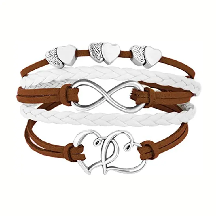 Прекрасные Ювелирные изделия кожаные браслеты для девушек с двойными сердцами Бесконечная Веревка Браслеты