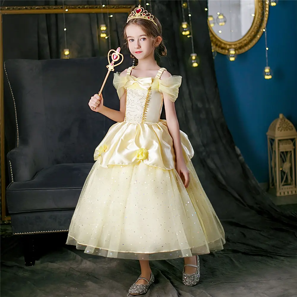 Vestido de princesa Bella y La bestia para niña, vestido de fiesta, Halloween, actuación, disfraces de Bella