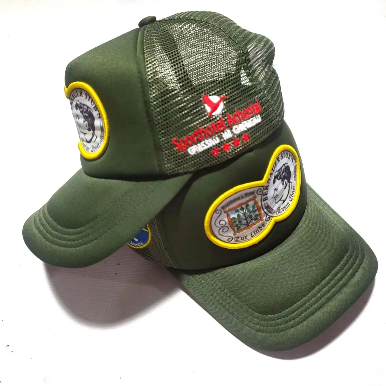 Benutzer definierte hochwertige 5 Panel 3d Stickerei Druck Patch Logo Snap Back Army Green Foam Trucker Hut kappen