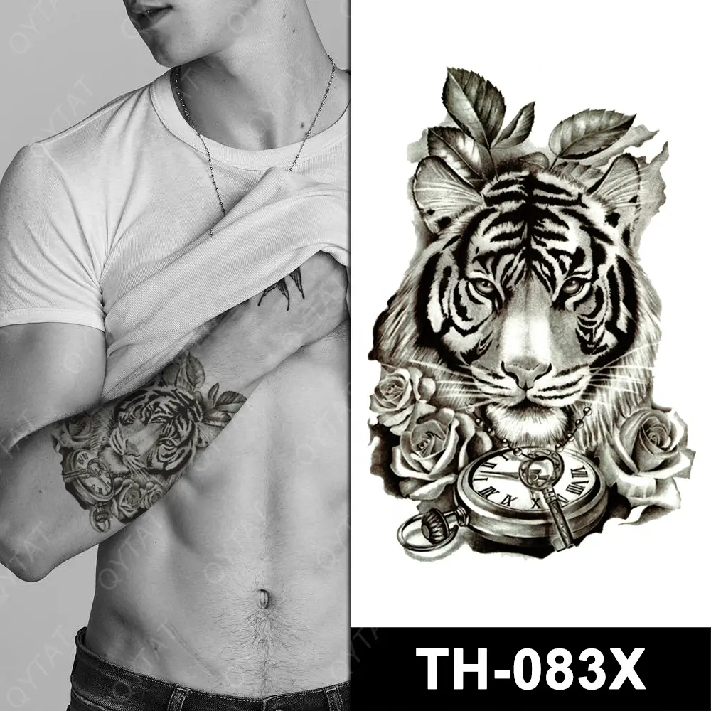 Tatuagens temporárias de tigre meia braço falso para homens