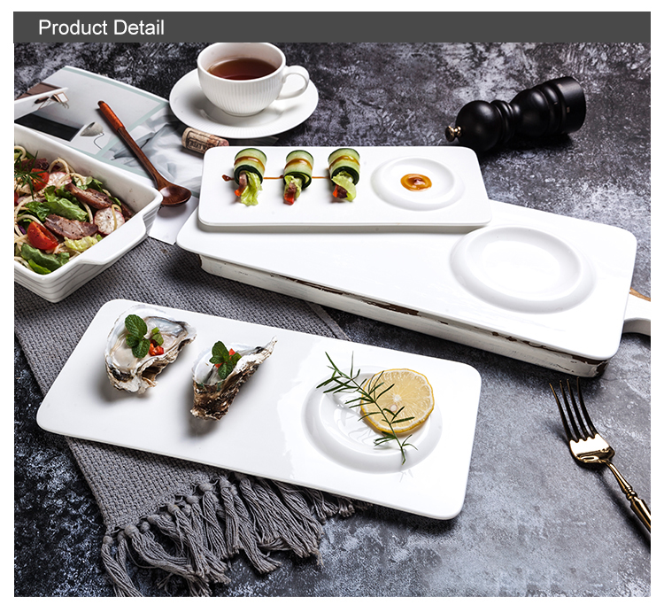 White Long Rectangular With Saucer Porcelain Japanese Dessert Plate