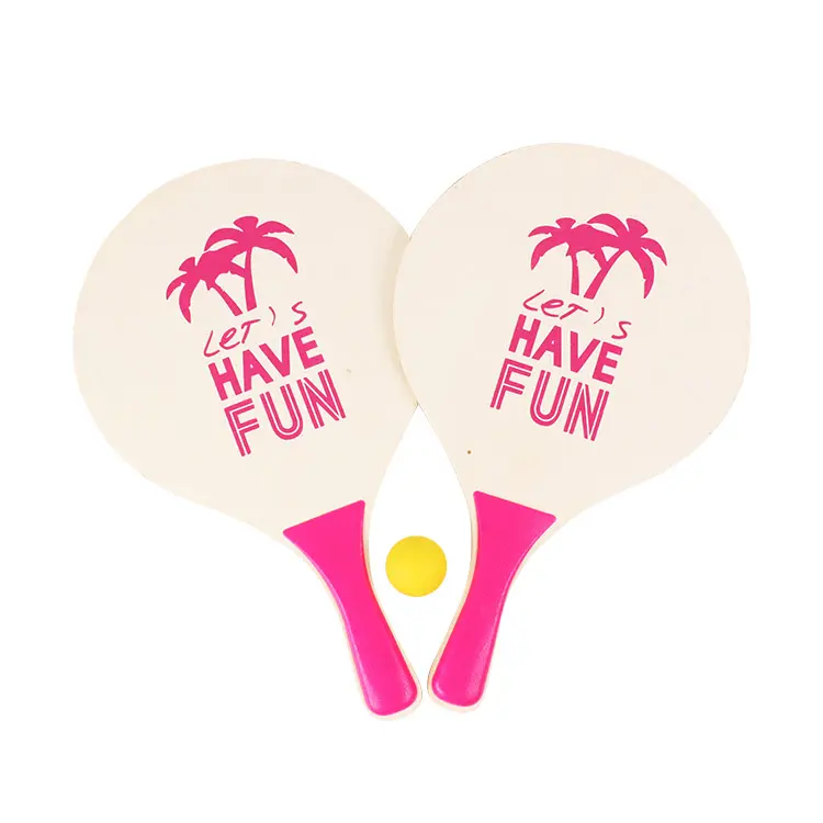 Özel Logo UV baskı çocuklar ahşap tenis plaj spor raket yarasa seti oyun topu kürekler topu oyuncaklar