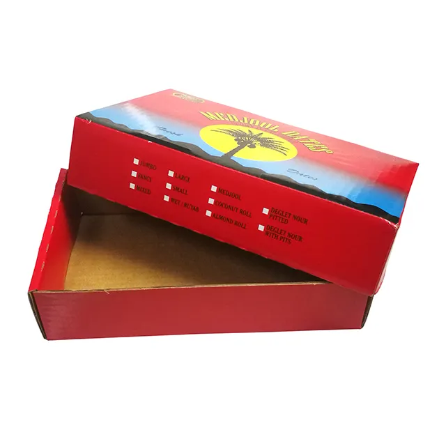 Caja de envío corrugada con logotipo personalizado, embalaje de frutas secas de lujo, con impresión de color, para fecha de majdool
