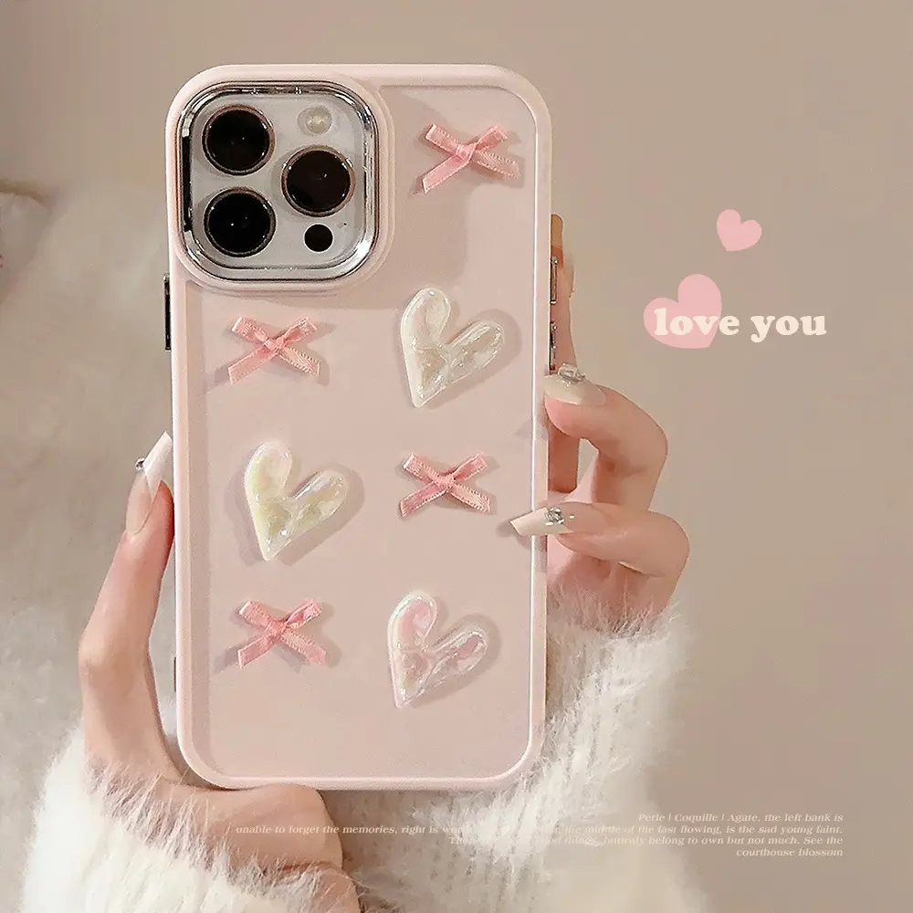 Розовый, с бантом, 14 дюймов, чехол для телефона для iPhone 15, с гальваническим покрытием, 3D 11, подходит для iphone 13 девочек