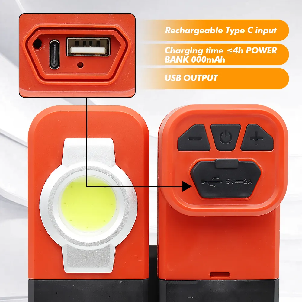 Batteria ricaricabile + alimentazione ibrida, 1500lm 4 modalità luce, IPX4 impermeabile, ruotato, pieghevole, luce da lavoro pittore