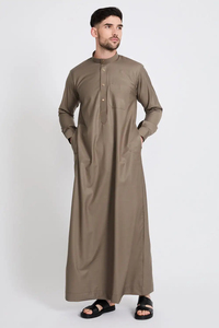 Geleneksel erkek arap Thobe katı pamuk keten Abaya elbise uzun kollu cepler rahat etnik jujutarzı suudi arabistan - Product Image 5