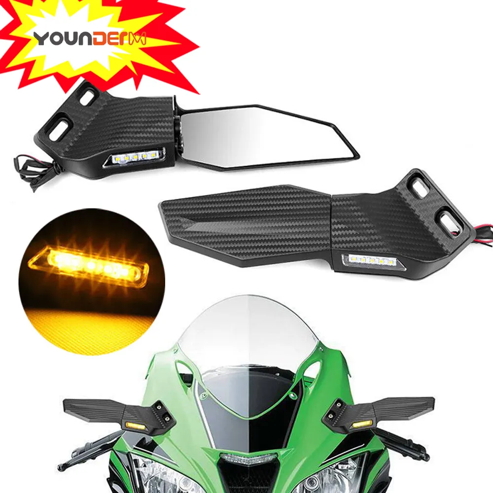 YD-T620 personalizado para motocicleta, espelho retrovisor em fibra de carbono, aleta giratória com LED, sinal de direção para Yamaha NMAX R25
